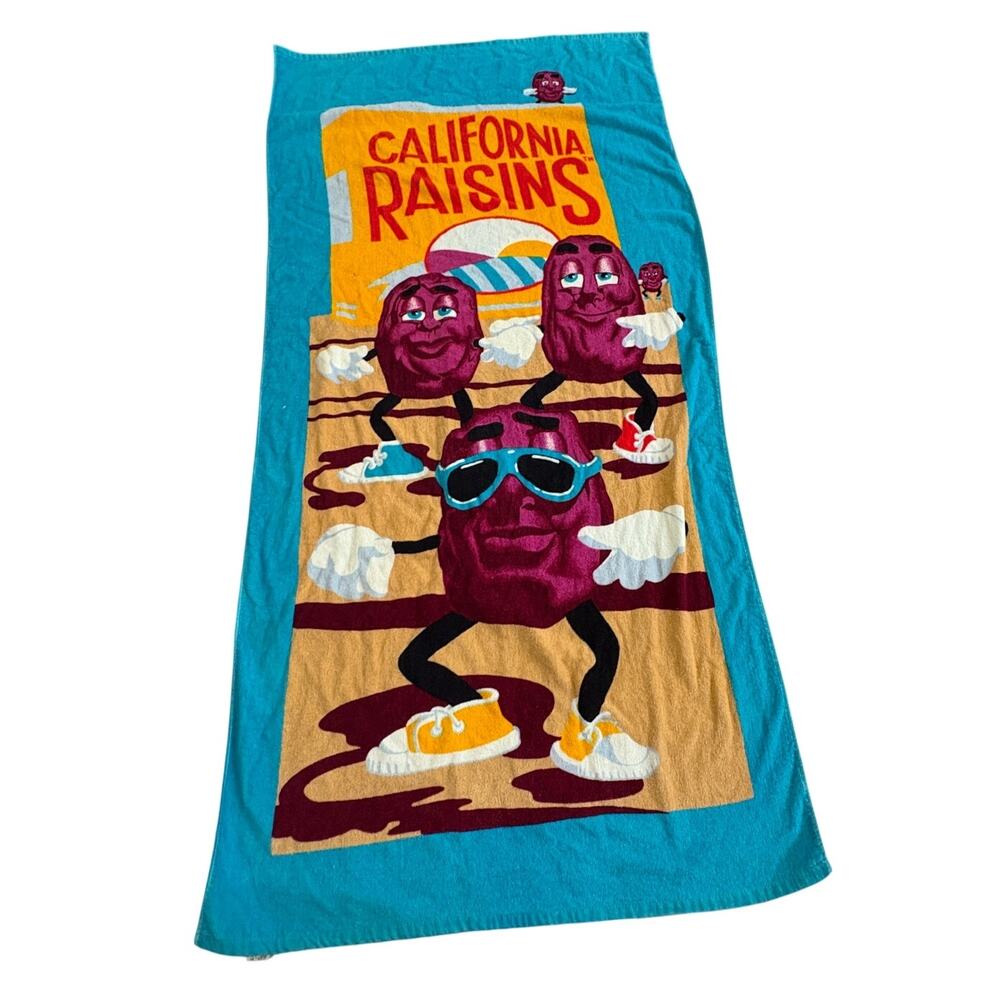 Vintage Beach Towel 80s California Raisins Dancing Raisins Graphic Print 1987